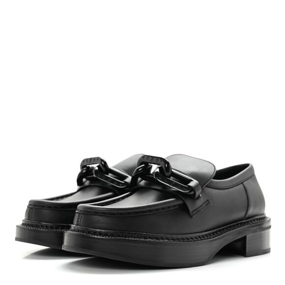 Louis Vuitton NIB Academy Black Leather LV Monogram Chain Loafers 37 Women's NEW - Picture 1 of 10